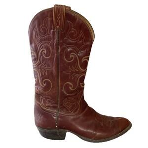 Tony Lama Mens Vtg El Rey Gold Label Cognac Calf Skin Boots Sz 10 B 0033 Brown
